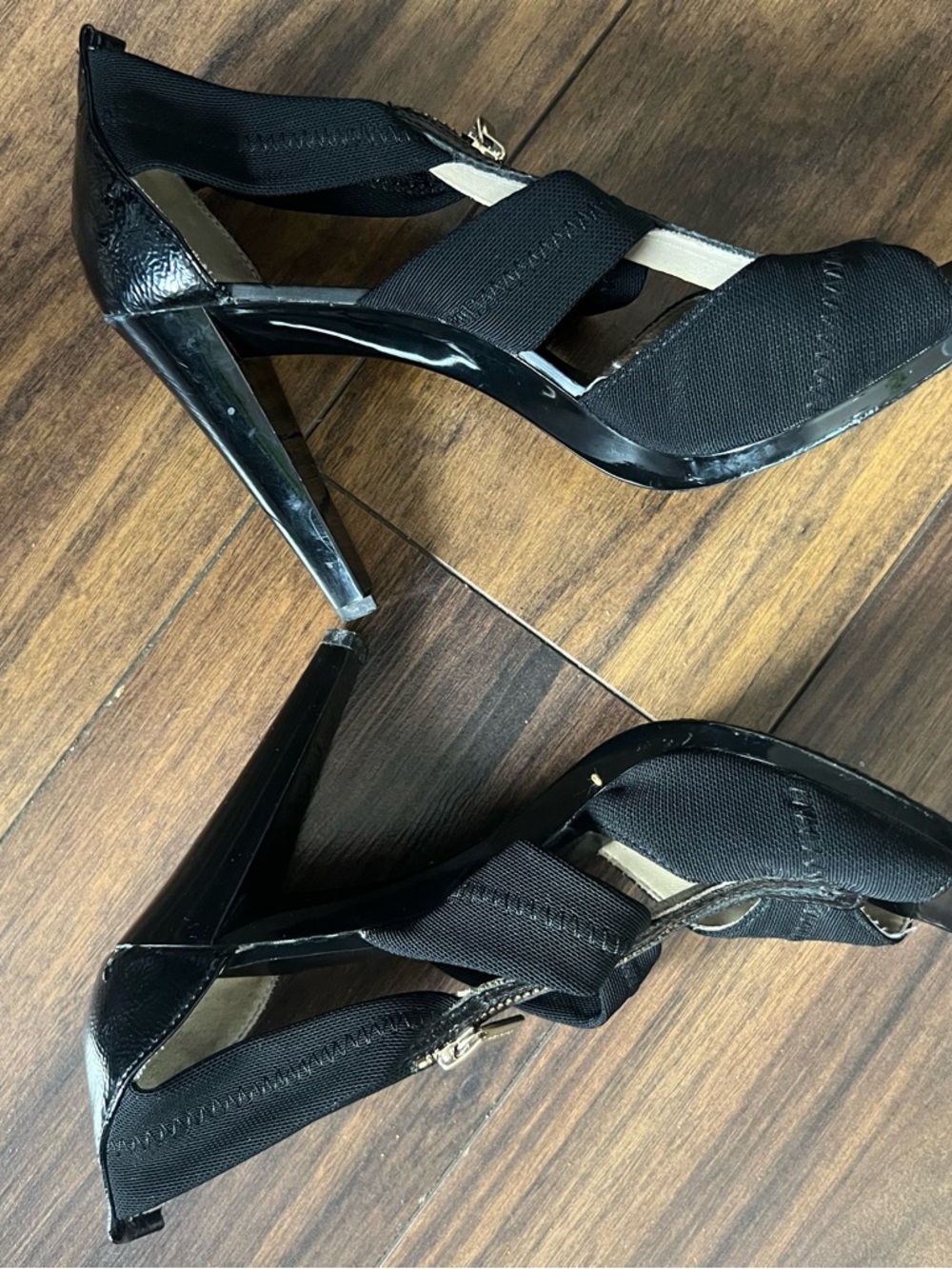 Michael Kors Black and Gold Front-Zip High Heel Sandals Sz 9 M - Picture 5 of 8